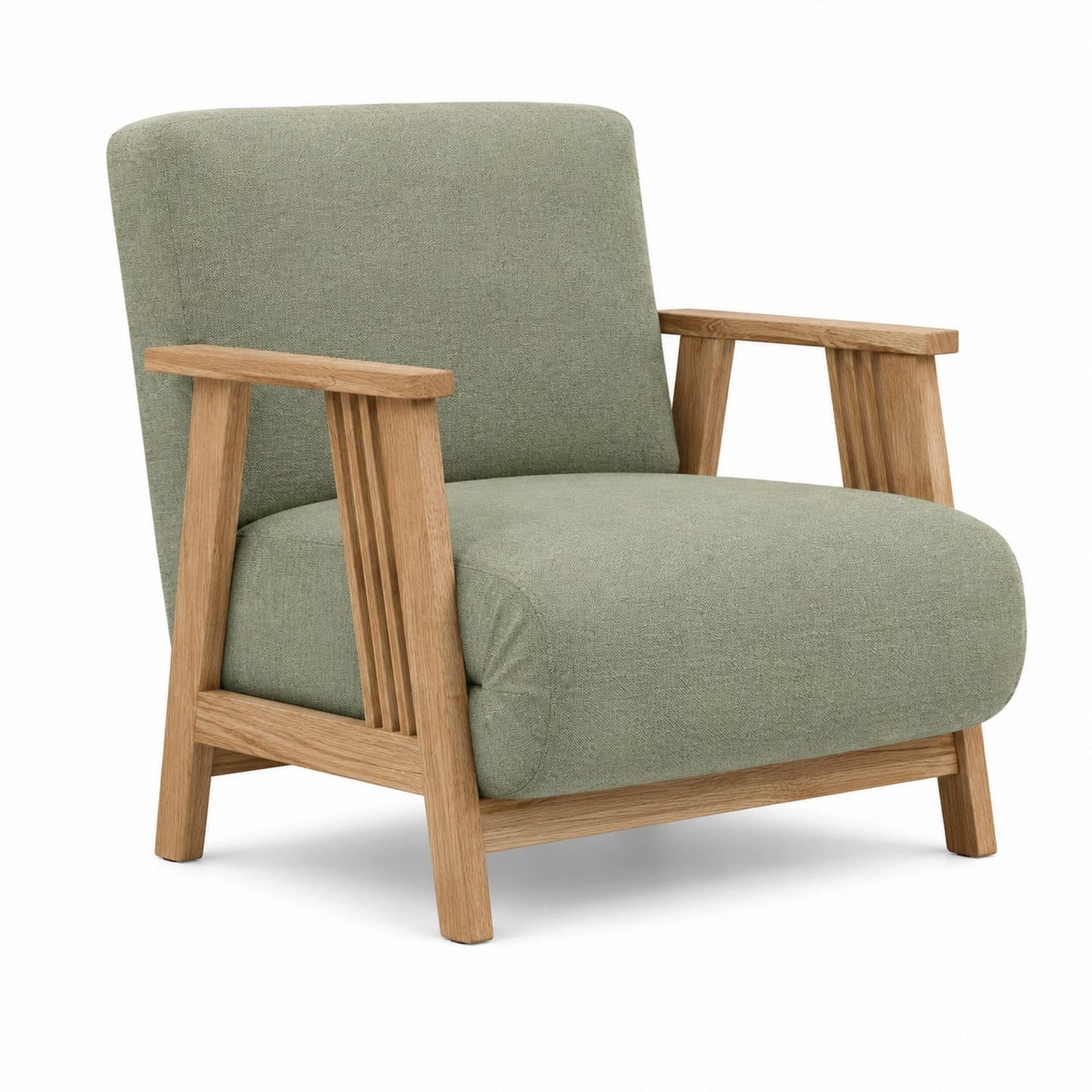 Oak Armchair with Textured Green Fabric