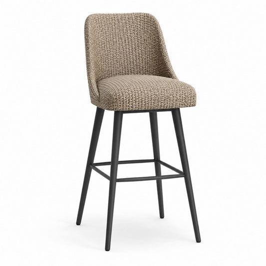 Beige Woven Fabric Bar Stool with Black Metal Legs