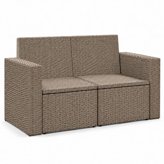 Outdoor PE Rattan 2-Seater Sofa with Cushions - Taupe