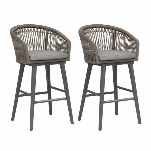 Set of 2 Metal Frame Bar Stools with Woven Backrest Gray
