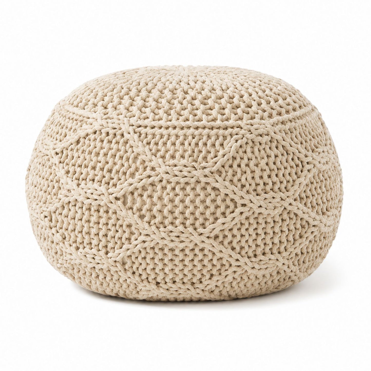 Cotton Knitted Pouf Beige Round 50cm