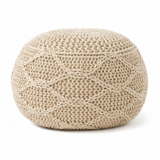 Cotton Knitted Pouf Beige Round 50cm