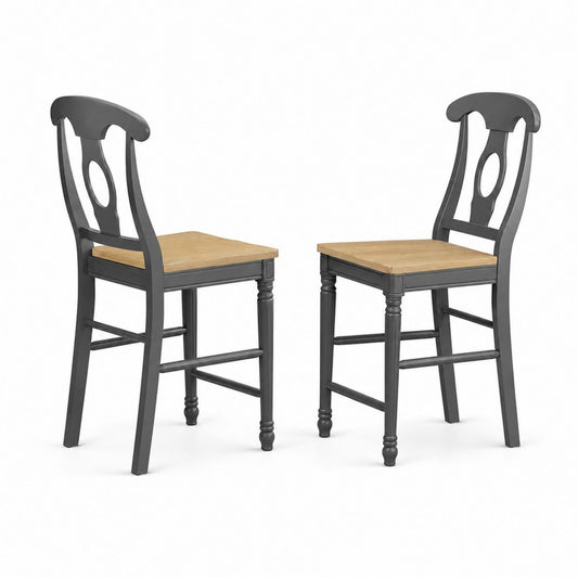 Set of 2 Wooden Seat Bar Stools with Black Frame