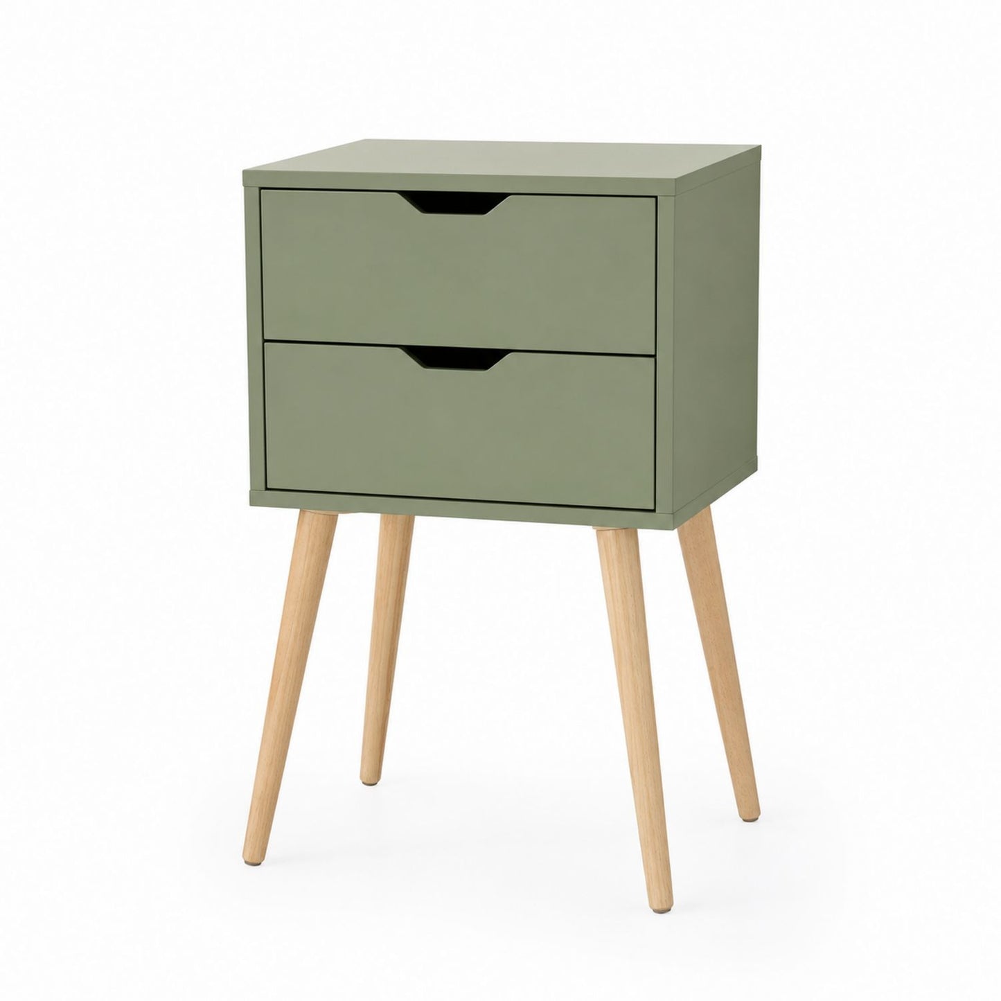 Wood Nightstand with Two Drawers Olive Green 44x35x63 cm
