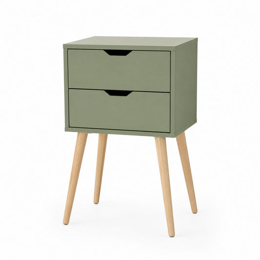 Wood Nightstand with Two Drawers Olive Green 44x35x63 cm