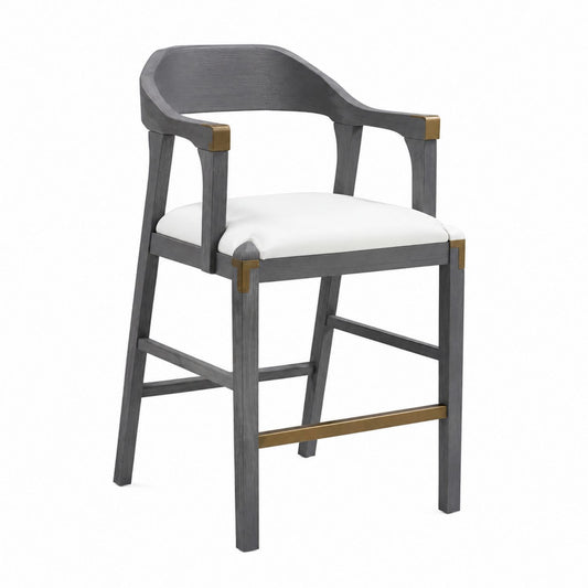 Wood and Faux Leather Bar Stool with Armrests 105cm Grey/White