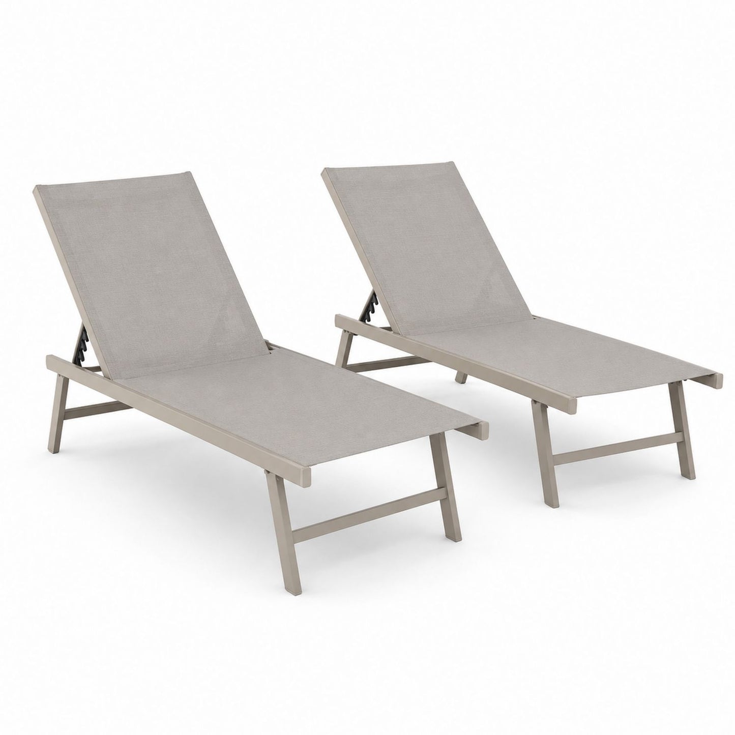 Set of 2 Outdoor Aluminum Sun Loungers with Textilene Fabric Beige