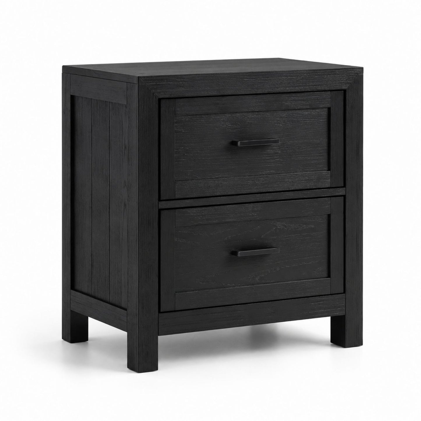 Black Solid Wood Nightstand with Two Drawers