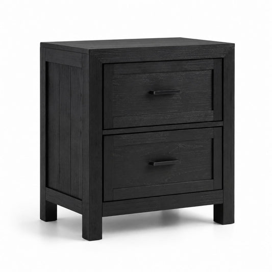 Black Solid Wood Nightstand with Two Drawers