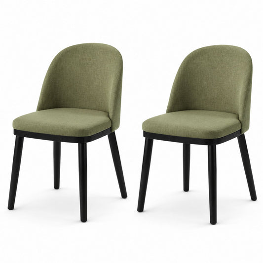 Set of 2 Green Polyester Upholstered Dining Chairs with Black Wood Legs