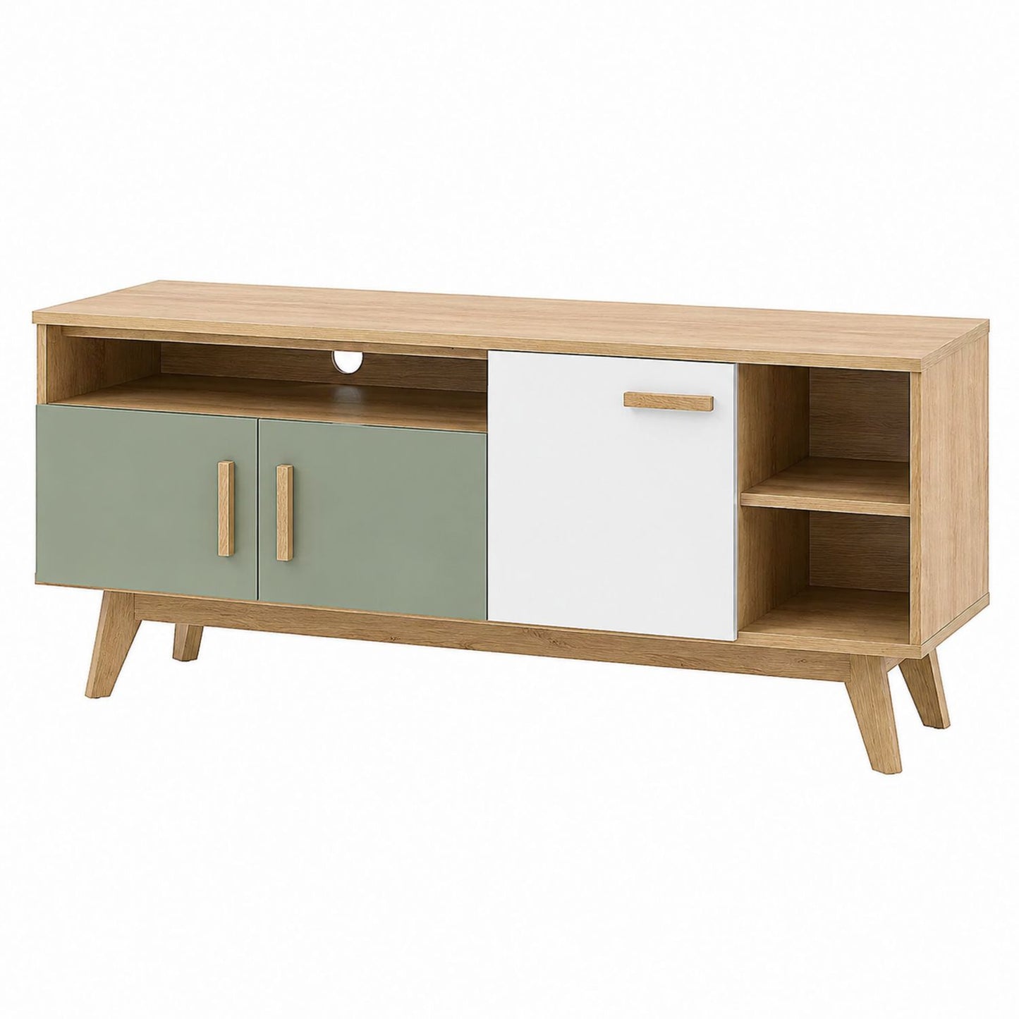 Wooden TV Stand with Storage Cabinets and Shelves Oak/Green/White 120cm