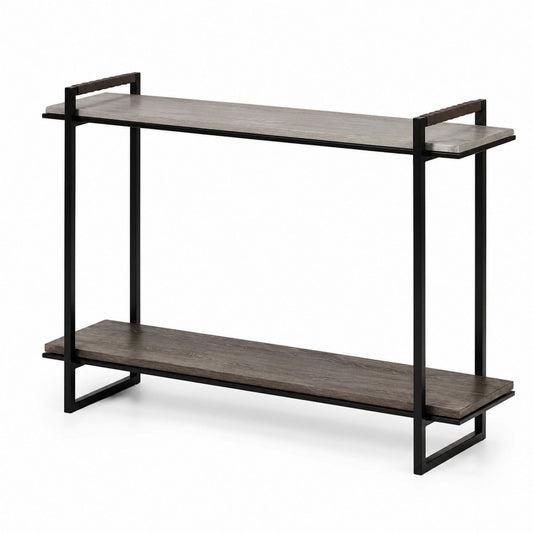 Wood and Metal Console Table with Shelves in Brown and Black