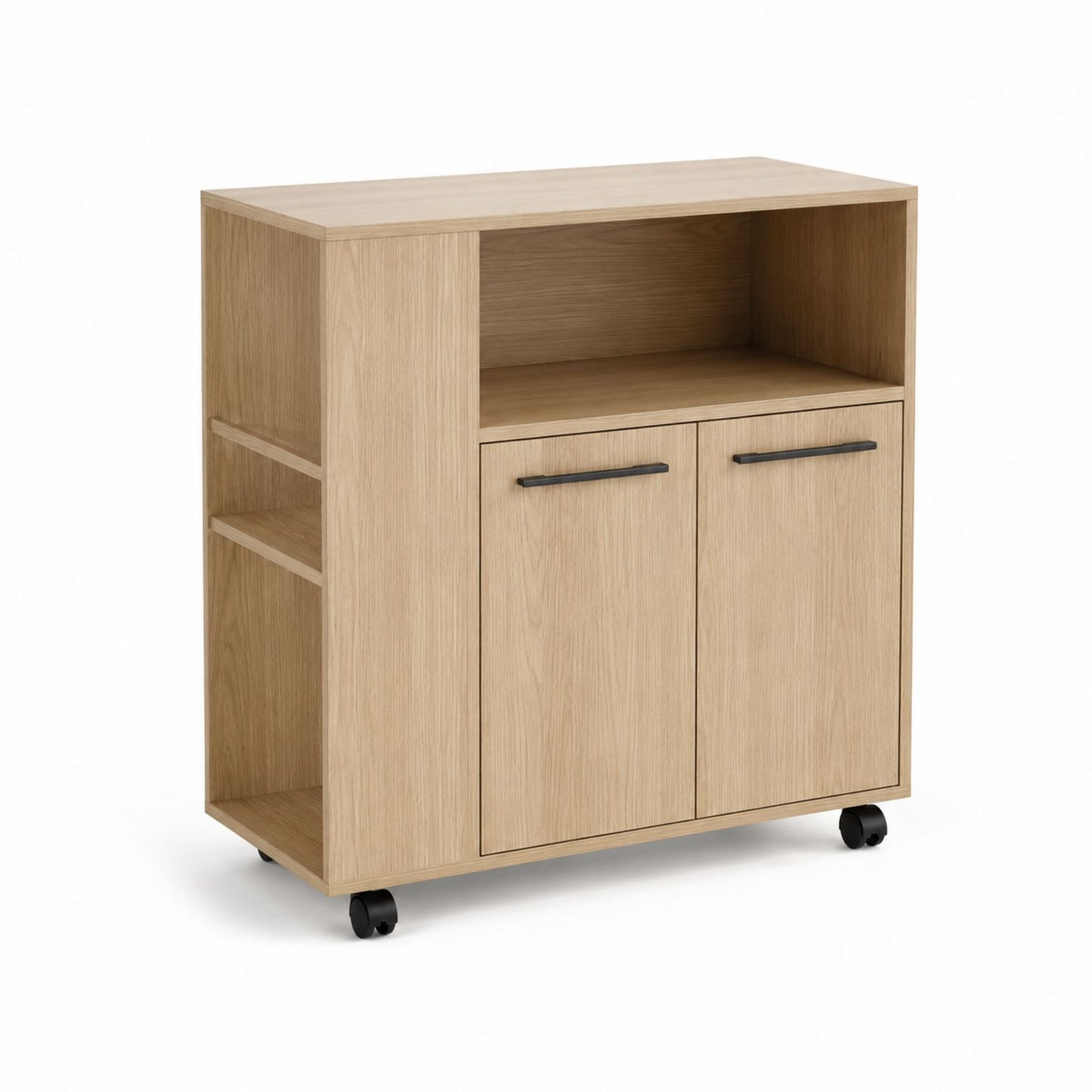 Engineered Wood Sideboard with Oak Veneer and Wheels