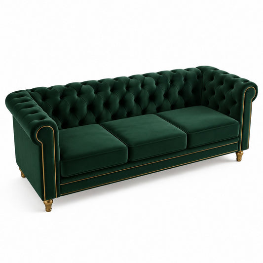 Velvet Chesterfield Sofa with Wood Legs 220cm