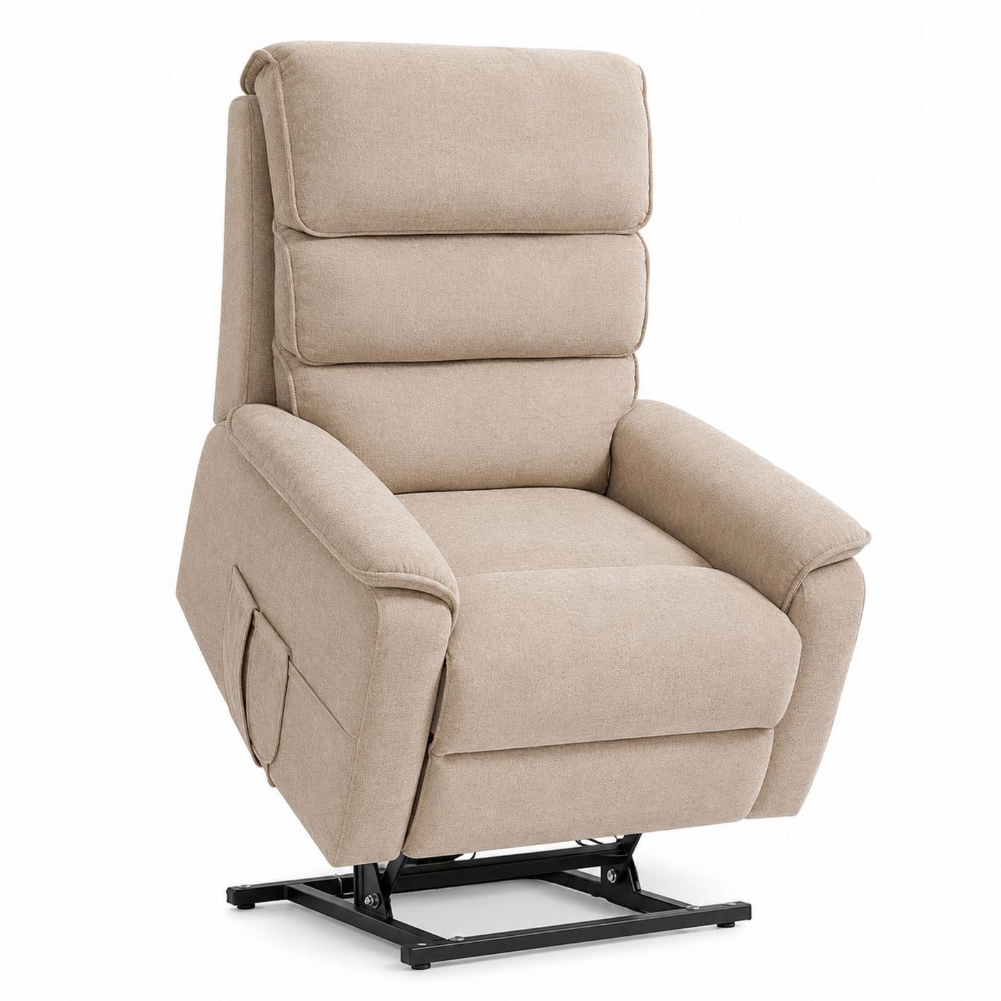 Beige Fabric Recliner Chair with Metal Base and Lift Function