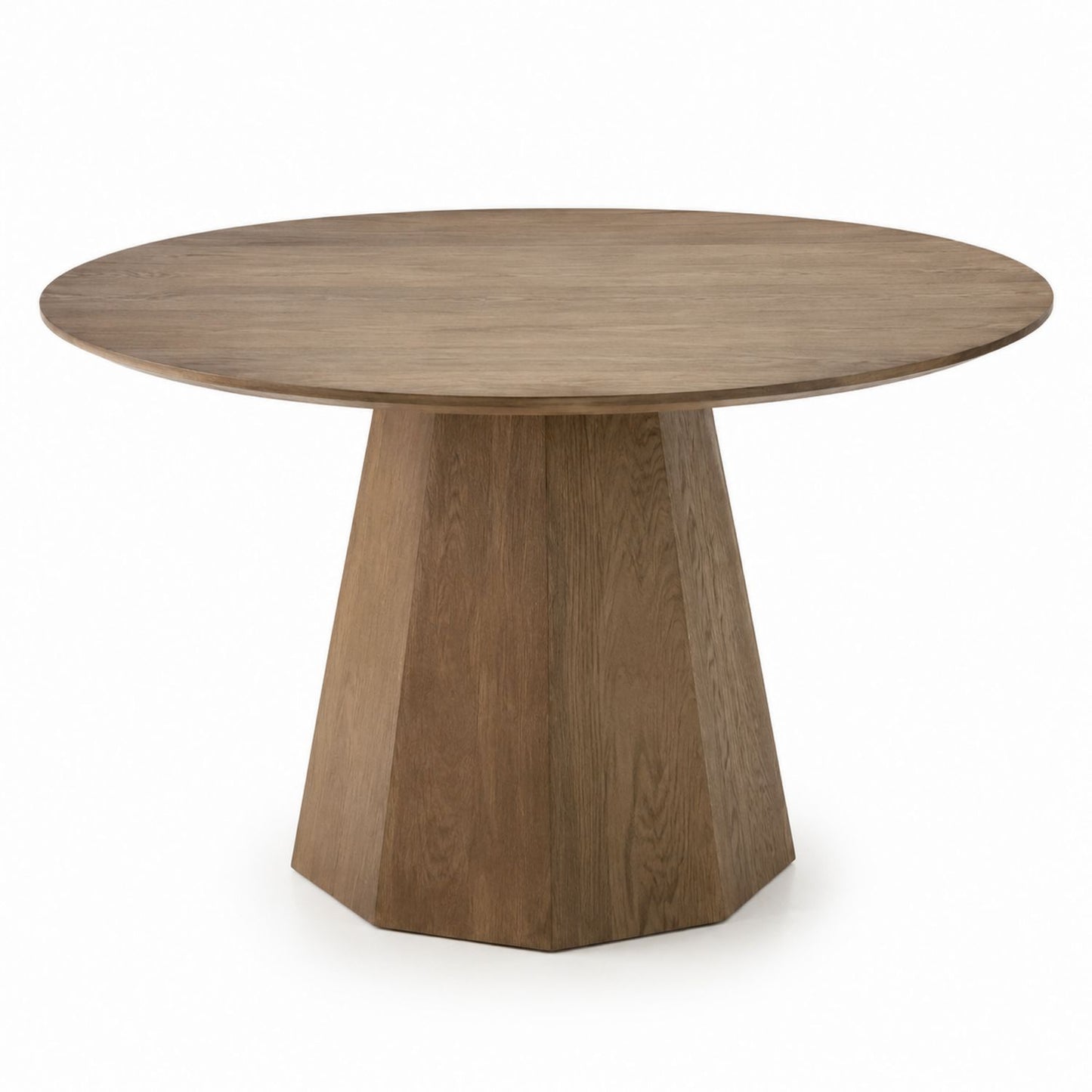 Round Oak Wood Dining Table Brown