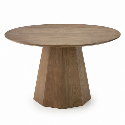Round Oak Wood Dining Table Brown