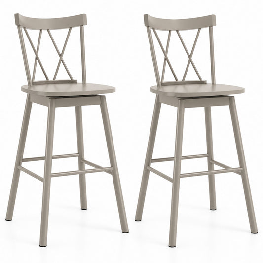 Metal Bar Stools Set of 2 with X-Back Design 76cm Gray