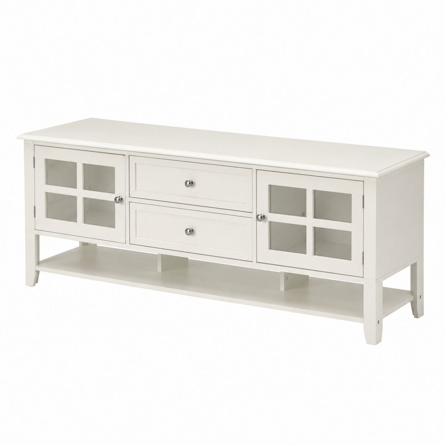 Wooden TV Stand with Tempered Glass and Drawers White 180cm