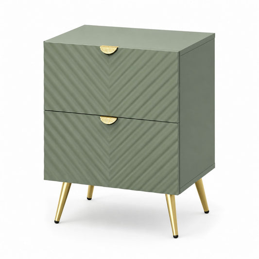 Green Metal Nightstand with Gold Legs and Chevron Details 60cm Height