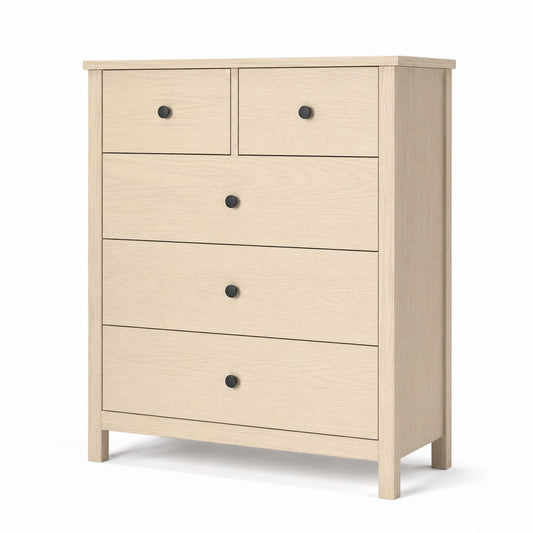 Wood 5-Drawer Dresser Beige 120cm Height