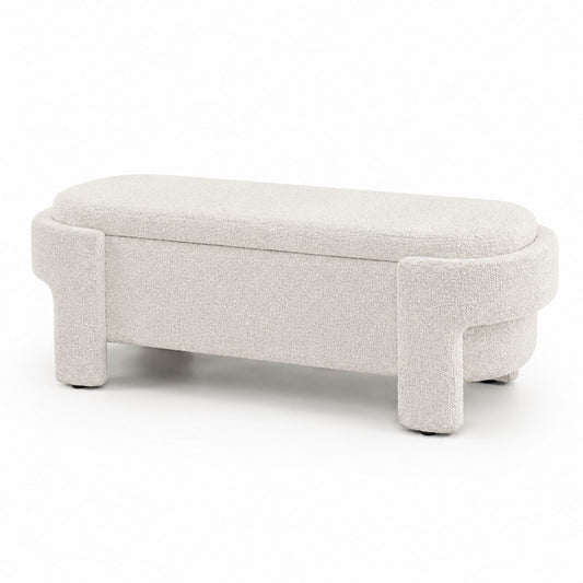 Upholstered Bouclé Bench Cream Oval 150 x 50 x 45 cm
