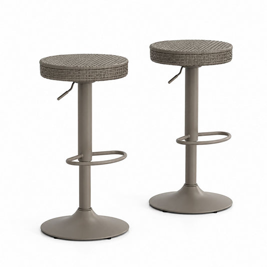 Woven Rattan Adjustable Bar Stools with Metal Base 2-Pack Gray