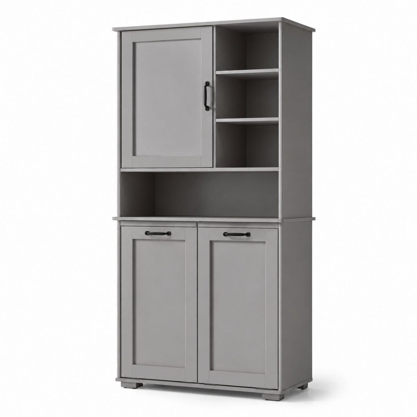 Gray MDF Wood Storage Cabinet with Shelves and 3 Doors 80cm x 30cm x 180cm