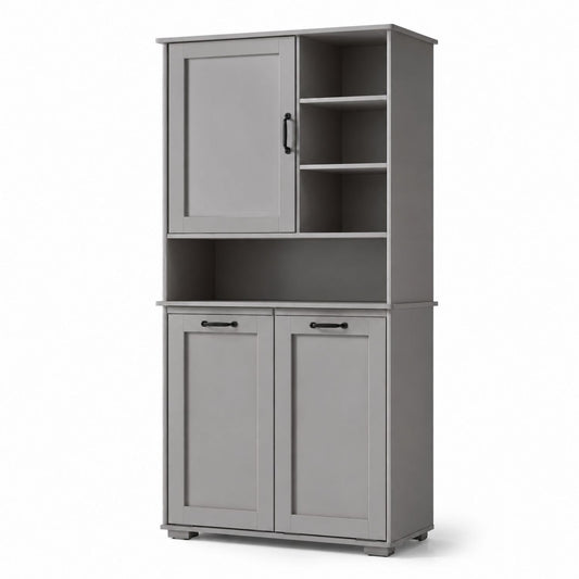Gray MDF Wood Storage Cabinet with Shelves and 3 Doors 80cm x 30cm x 180cm