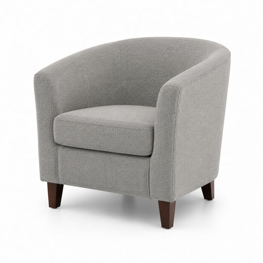 Grey Fabric Barrel Chair with Wood Legs