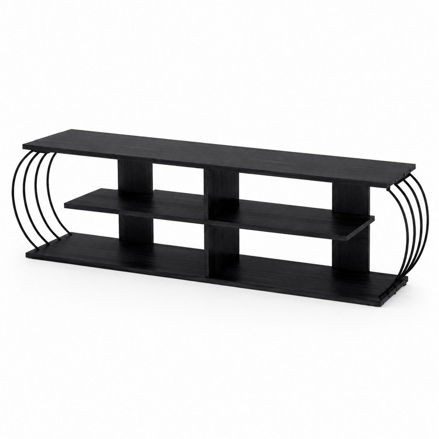 Metal and Engineered Wood TV Stand Black Rectangular 180cm