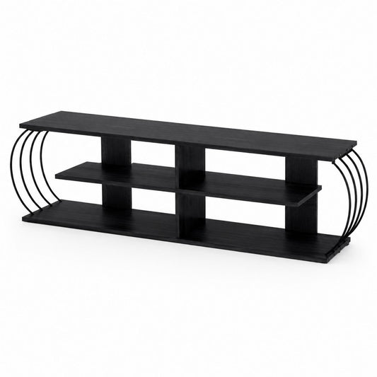 Metal and Engineered Wood TV Stand Black Rectangular 180cm