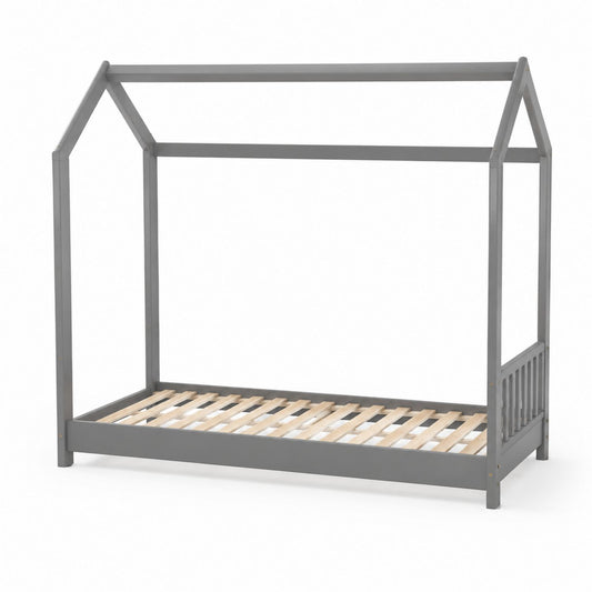 Wood House-Shaped Toddler Bed Frame Grey