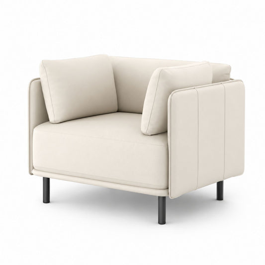Beige Leather Armchair with Steel Legs