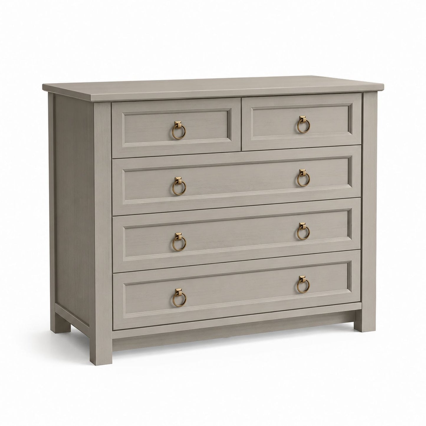Gray Solid Wood Dresser with 5 Drawers