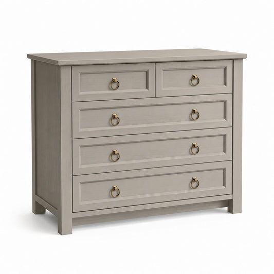 Gray Solid Wood Dresser with 5 Drawers