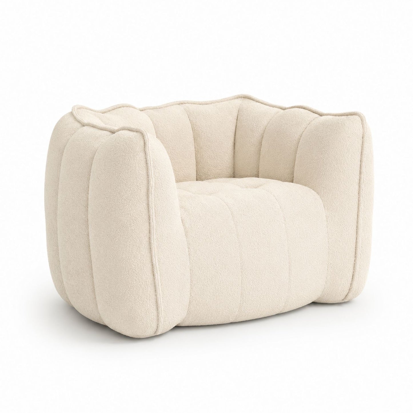 Beige Boucle Fabric Lounge Chair with Curved Design 33.5in x 33.5in x 27.6in
