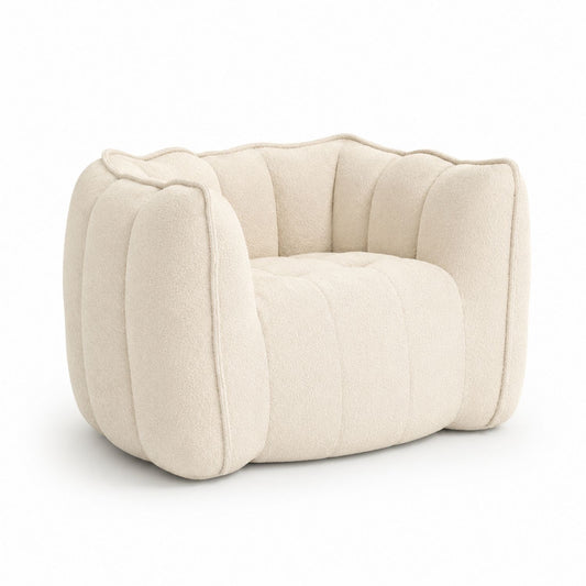 Beige Boucle Fabric Lounge Chair with Curved Design 33.5in x 33.5in x 27.6in