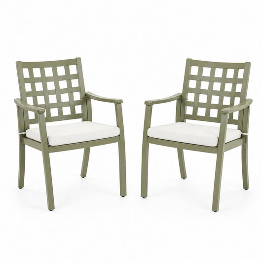Set of 2 Outdoor Aluminum Armchairs with Polyester Cushions Green