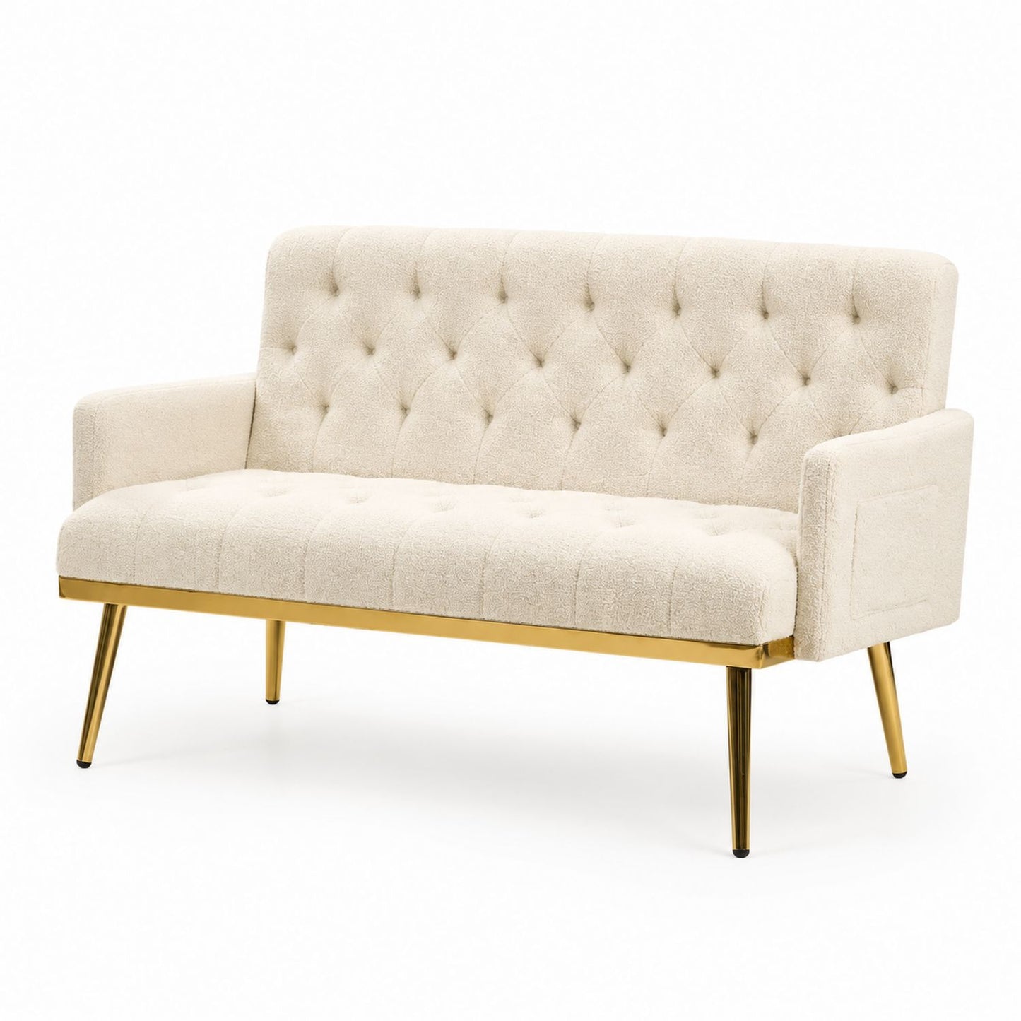 Ivory Upholstered Sofa with Gold Metal Legs 152cm Length