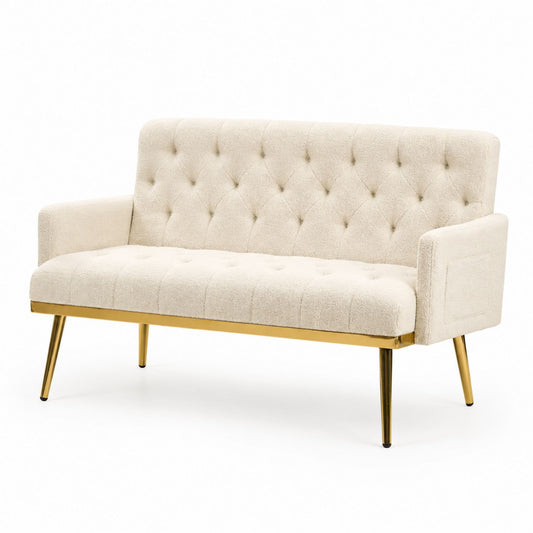 Ivory Upholstered Sofa with Gold Metal Legs 152cm Length