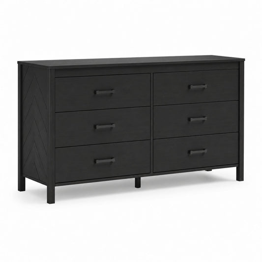6-Drawer Solid Wood and MDF Dresser Black 140cm x 45cm x 80cm